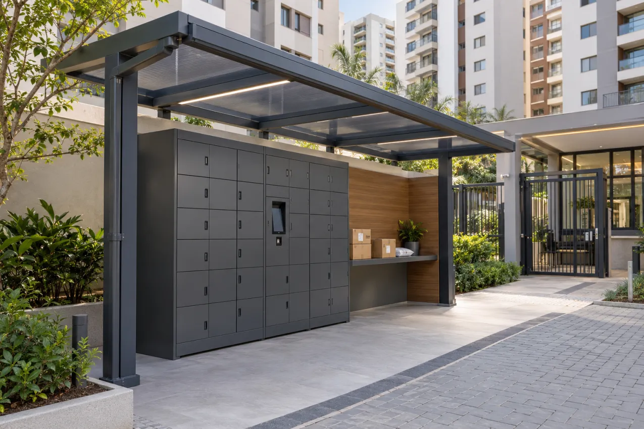 Cobertura para Espaço de Encomendas e Lockers em Condomínio Cobertura para Espaço de Encomendas e Lockers em Condomínio Toldos Decor Home