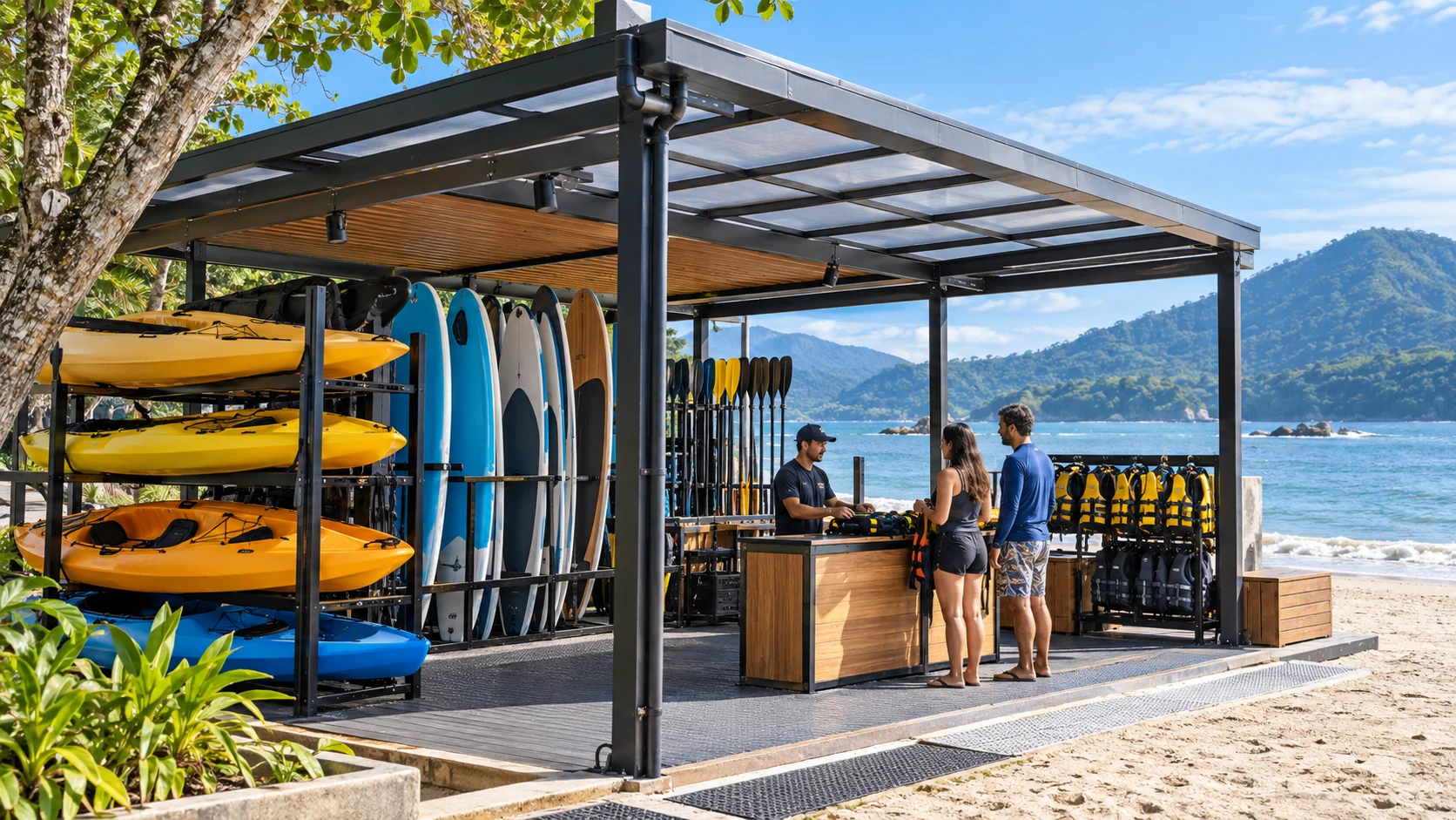 Cobertura para base de aluguel de caiaque e stand up paddle no Litoral Norte de São Paulo